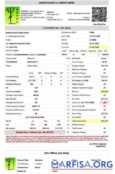 Printable INDIA DGVCL utility bill Word and PDF template